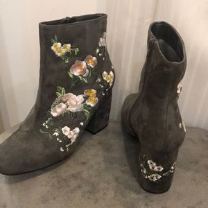 Floral Embroidered Suede Booties